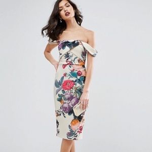 Off the Shoulder Floral Midi Dress